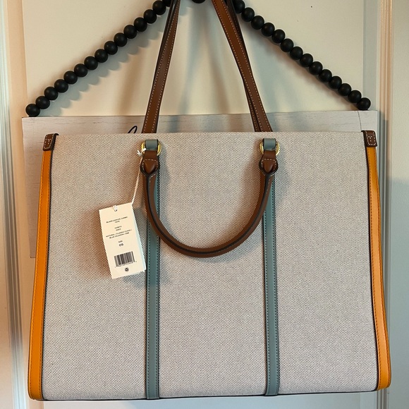 TORY BURCH Blake Canvas Jumbo Tote Bag Canvas Purse Travel Shoulder NWT HOST PK - Picture 3 of 11